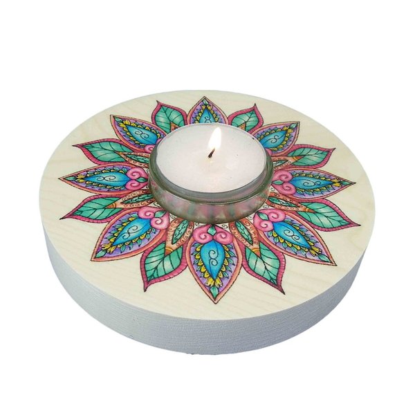 Kerzenhalter Mandala mit farbigen Blätter
